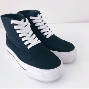 Zara Navy Satin Flatform Sneaker